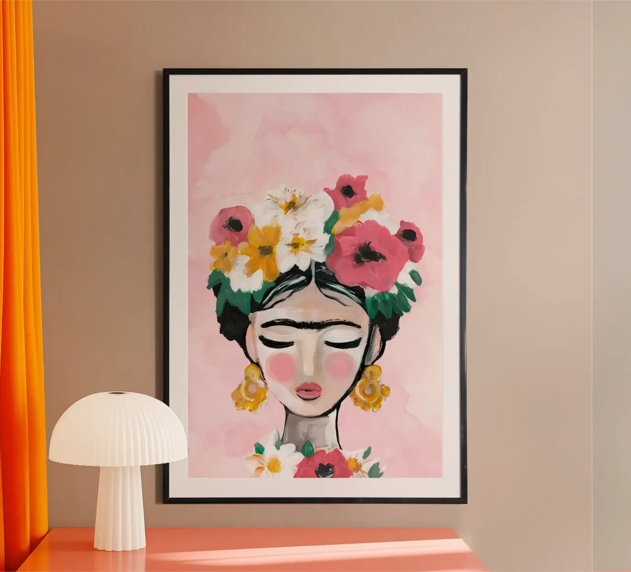Fleurs Frida Kahlo poster avec cadre en bois de Boheme