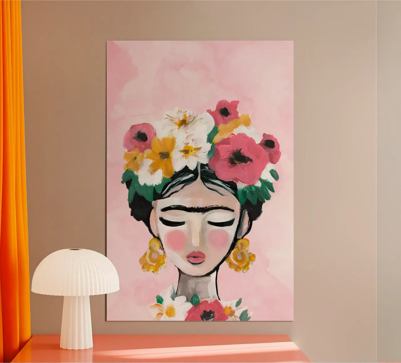 Fleurs Frida Kahlo poster avec cadre en bois de Boheme
