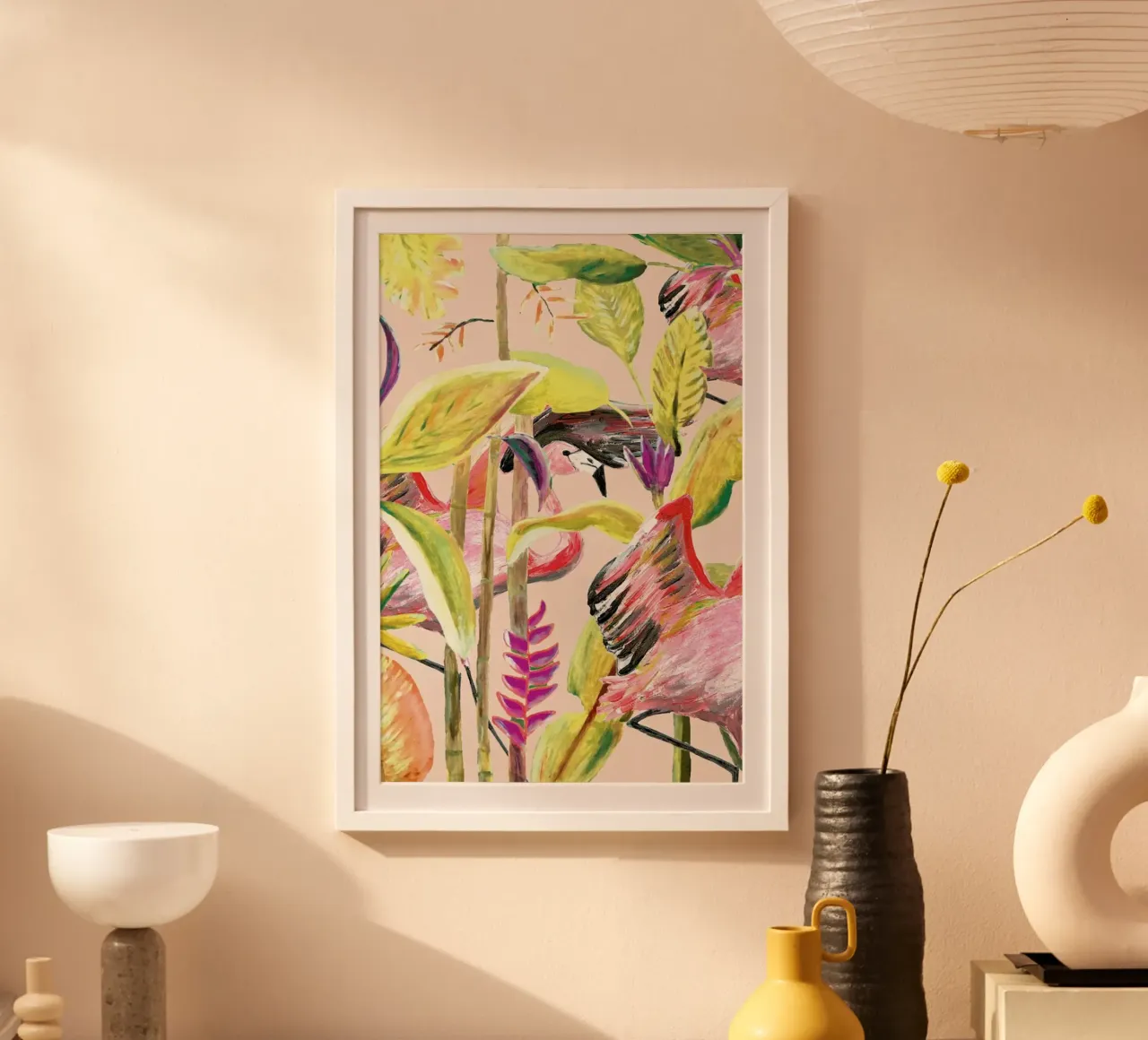 Wild Jungle Stories Flamingo poster con telaio in alluminio da Femke Zwaan