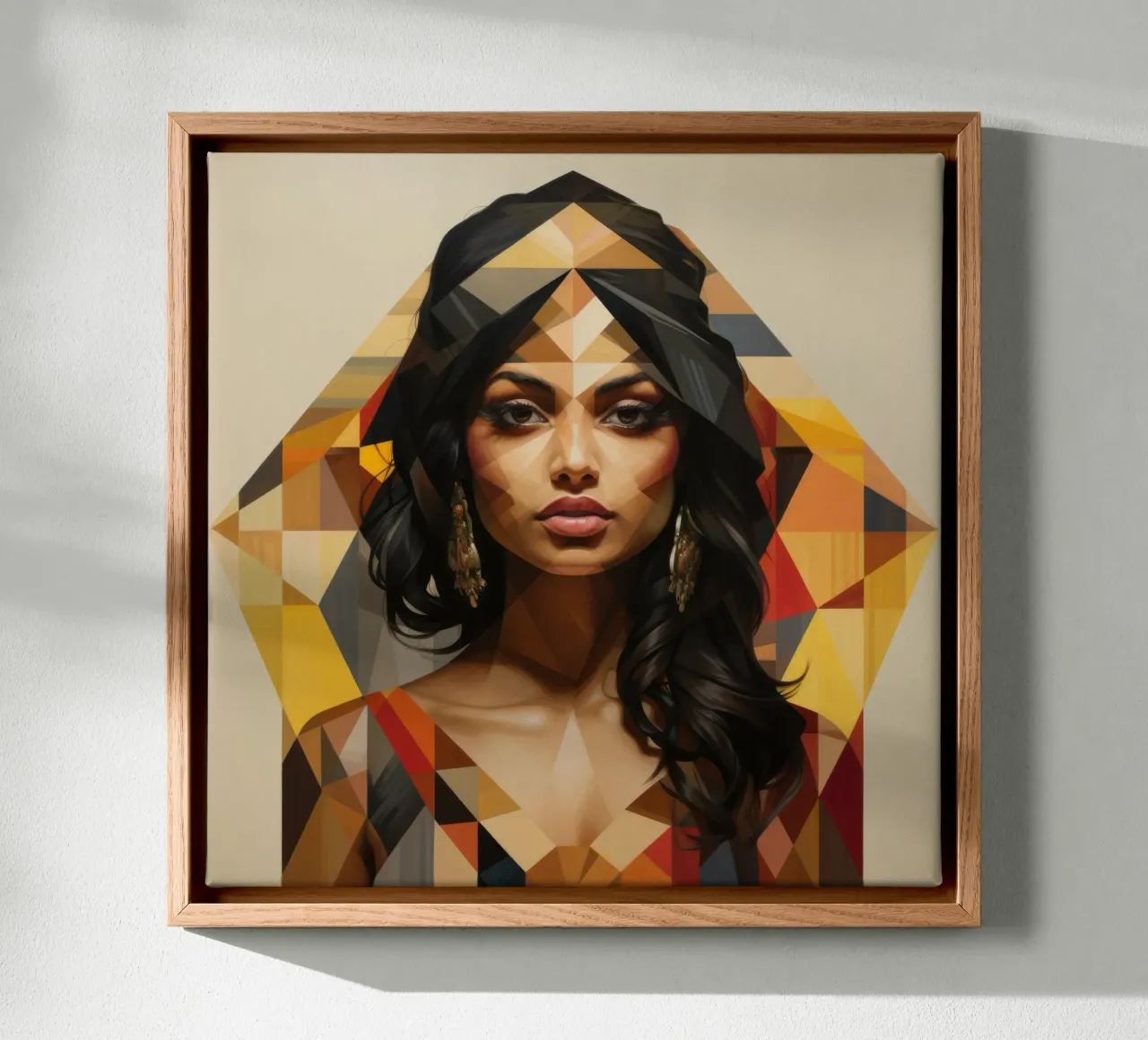 Donna indiana geometrica tela con Cornice a cassetta da Artful Muse