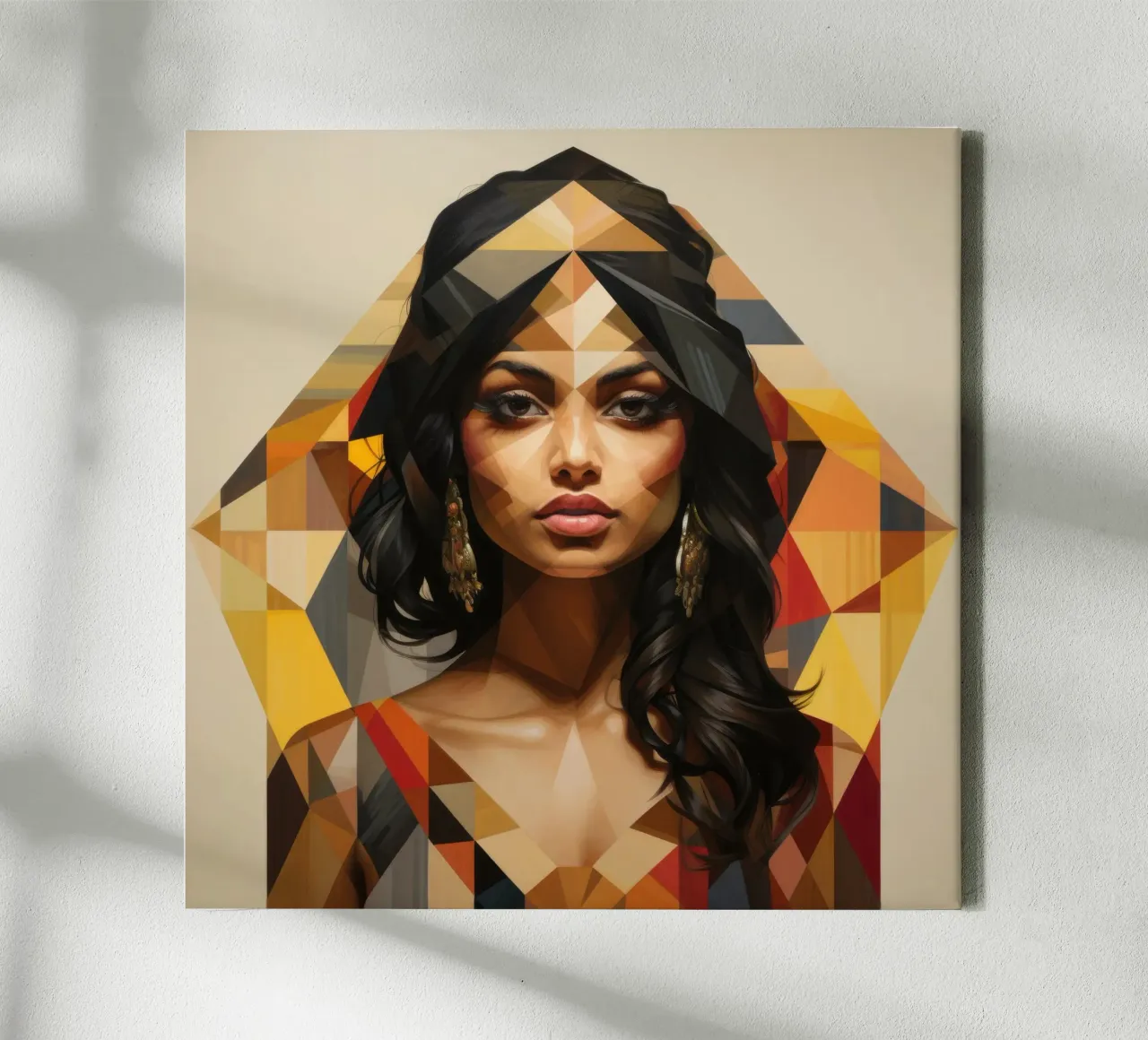 Donna indiana geometrica tela con Cornice a cassetta da Artful Muse