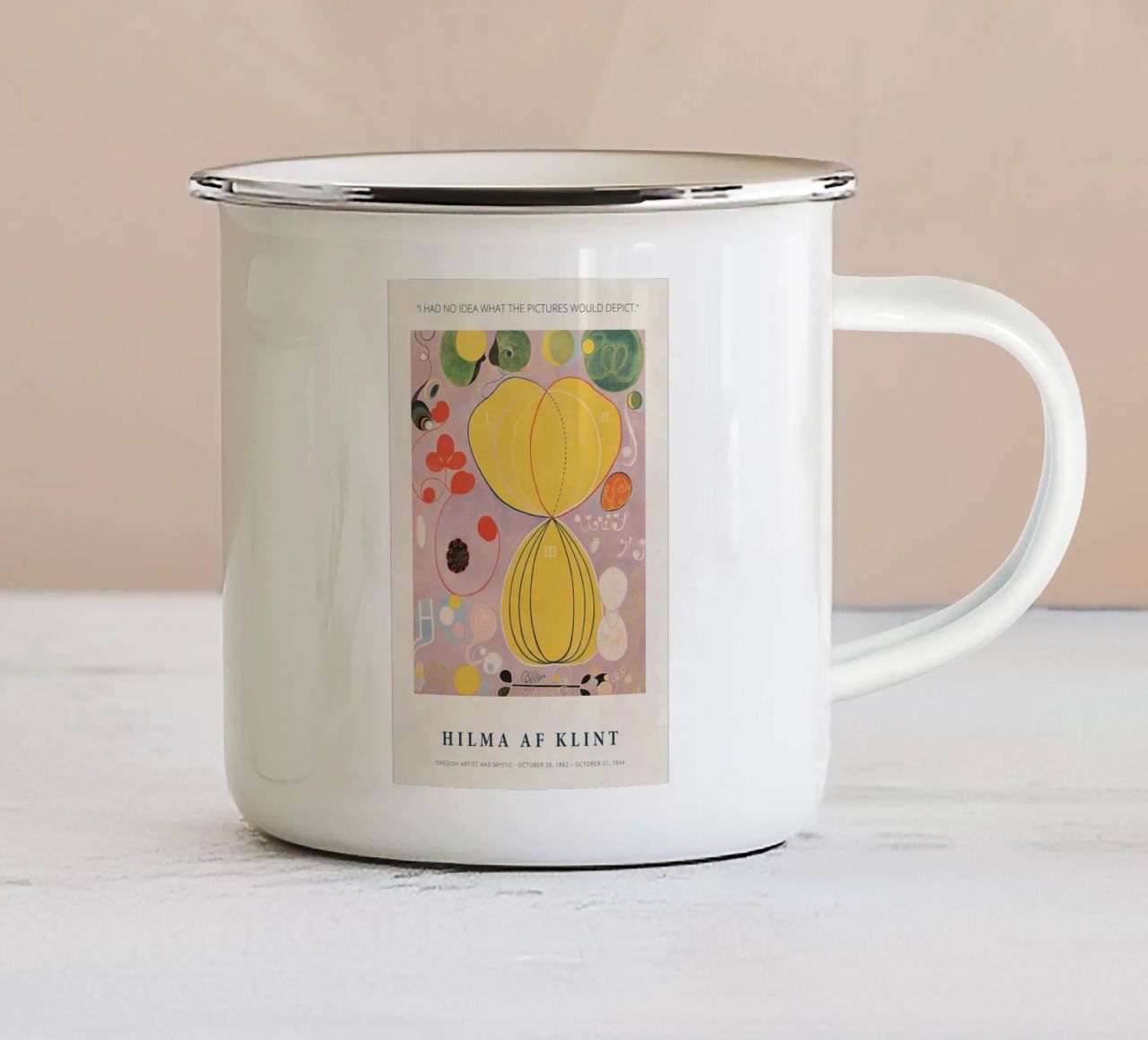 I Had No Idea What The Picture Would Depict enamel mug by Mirei Aguerro