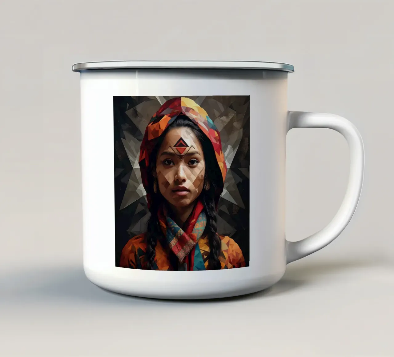 Geometric Nepalese Woman tazza in smalto da Artful Muse