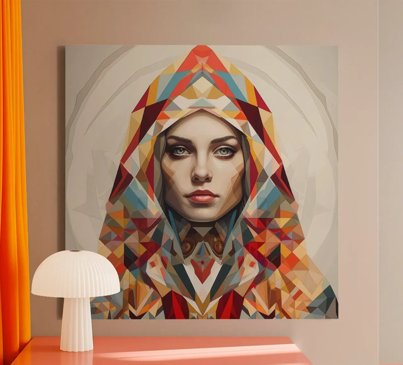 Donna russa geometrica tela con Cornice a cassetta da Artful Muse
