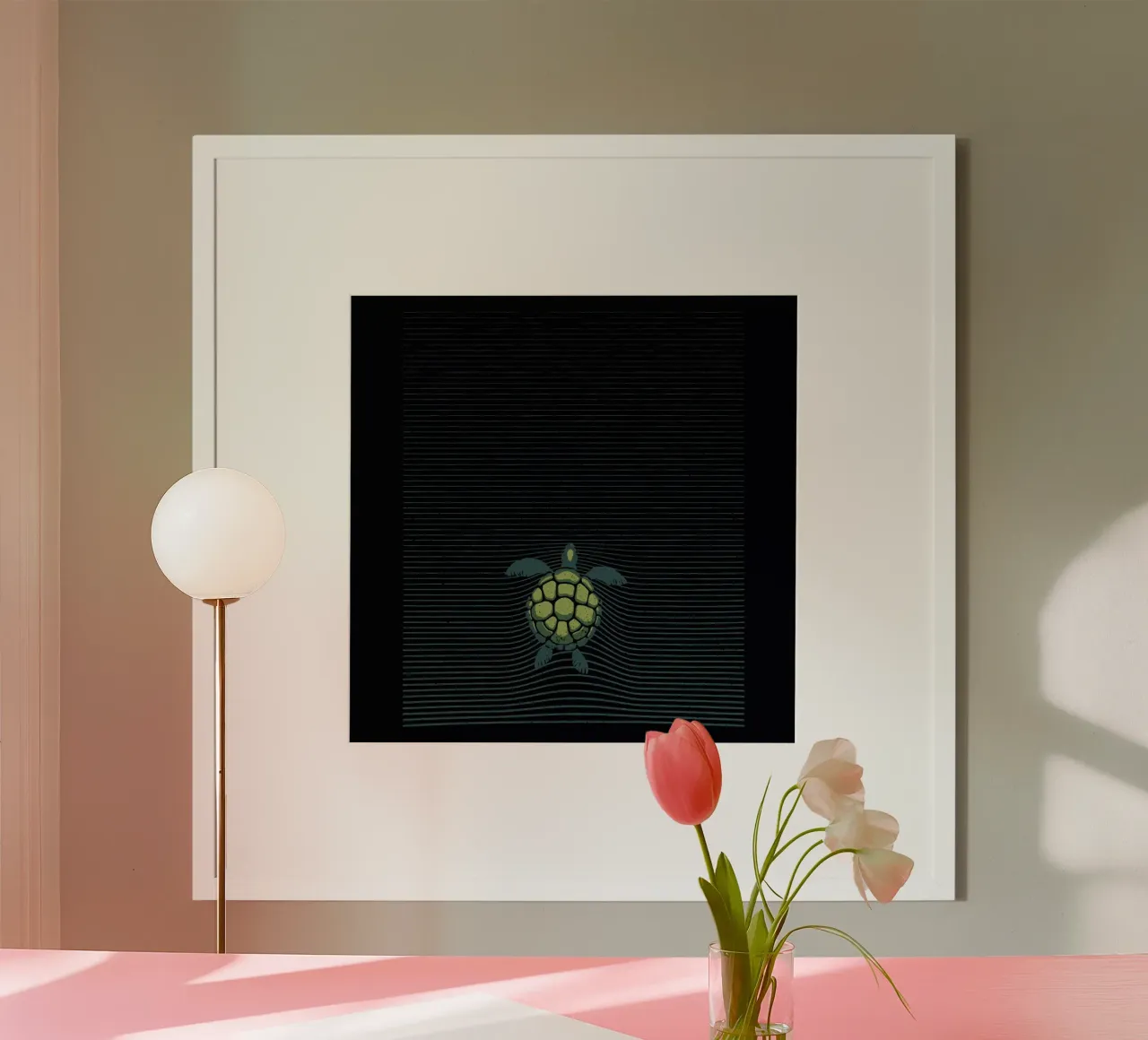 Marine Turtle Sea Lines poster con telaio in legno da Tobe Fonseca