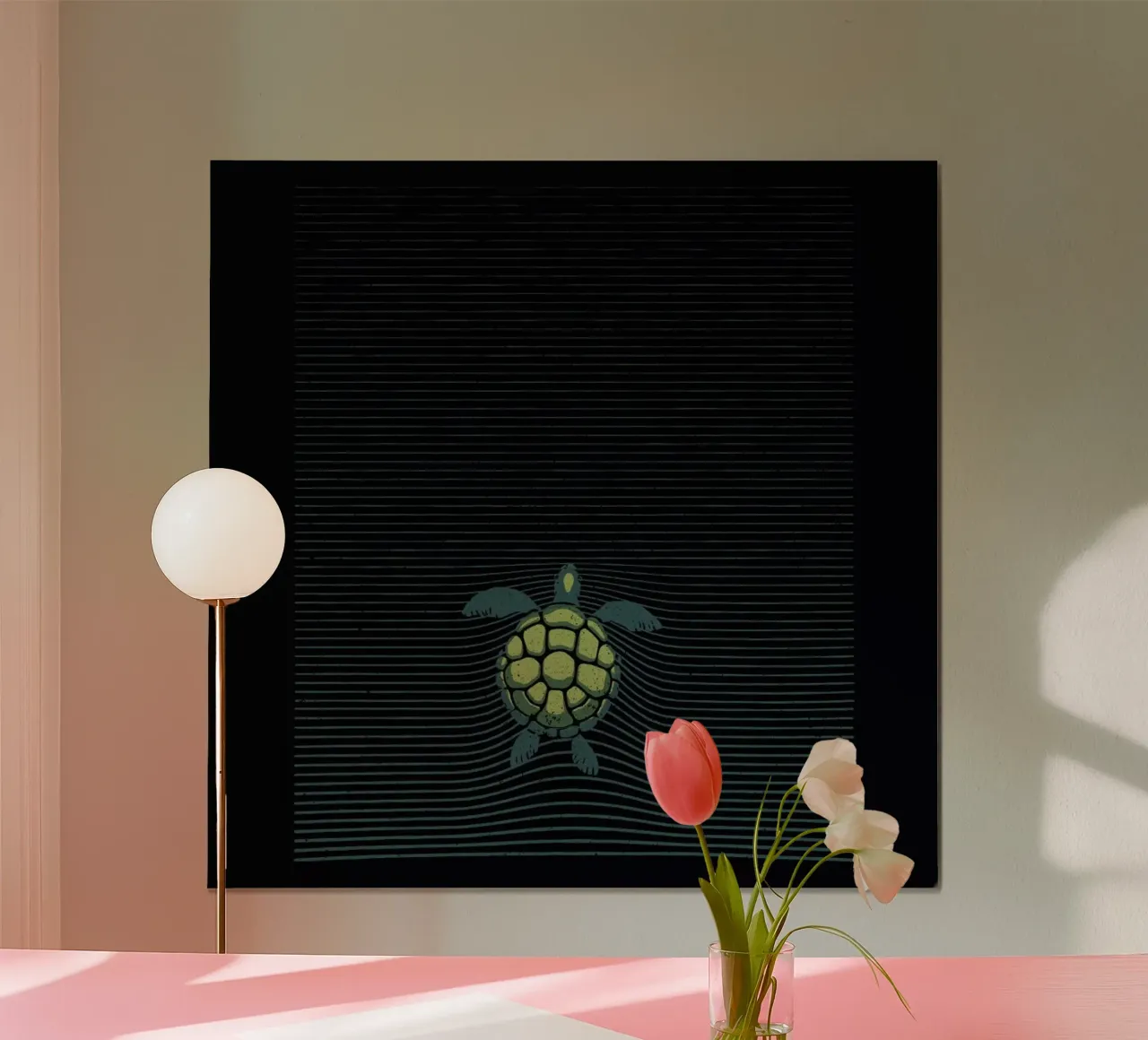 Marine Turtle Sea Lines poster con telaio in legno da Tobe Fonseca