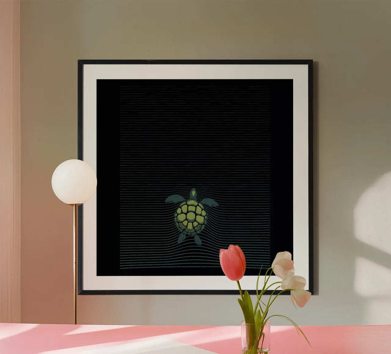Marine Turtle Sea Lines poster con telaio in legno da Tobe Fonseca
