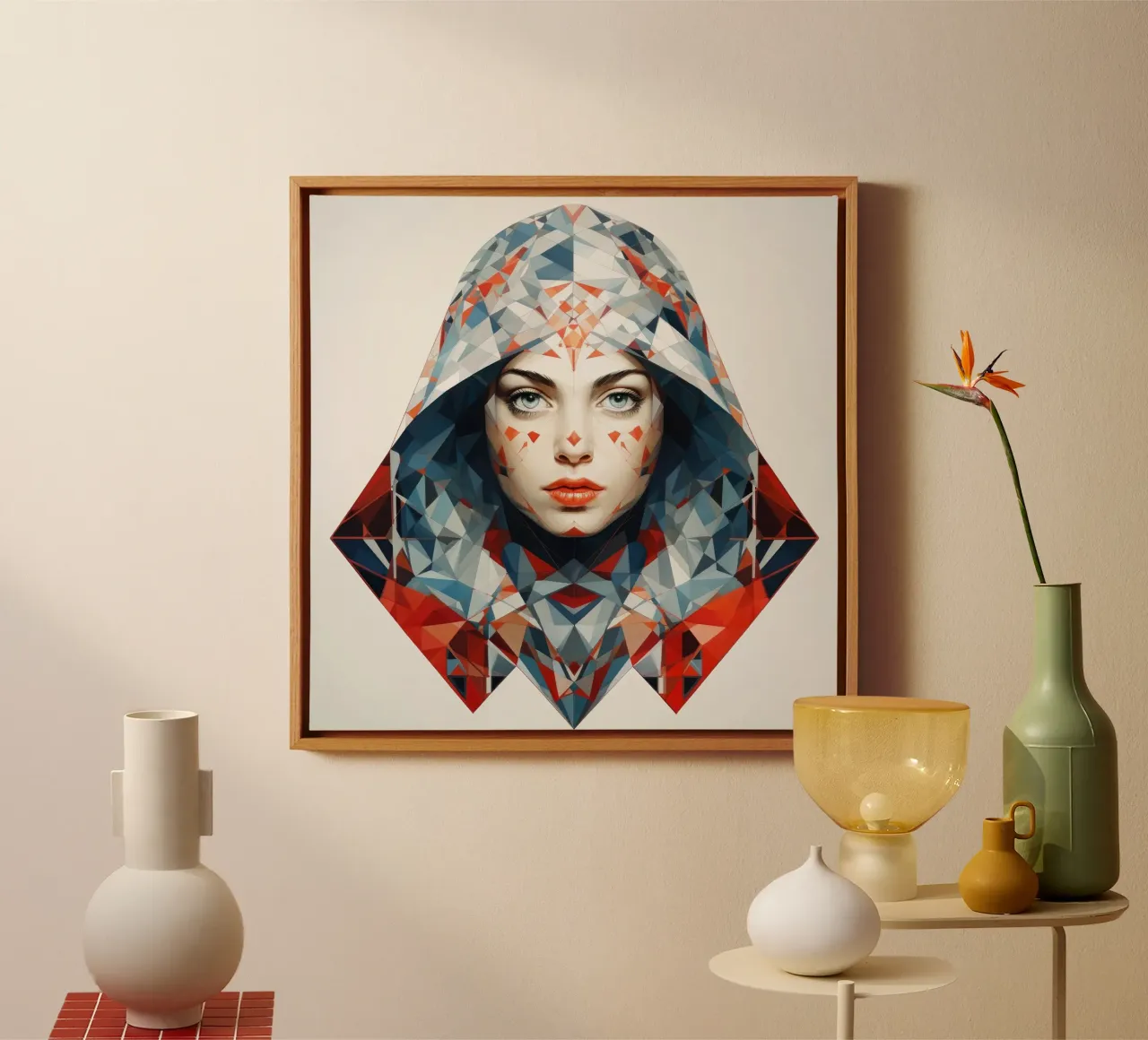 Donna russa geometrica tela con Cornice a cassetta da Artful Muse