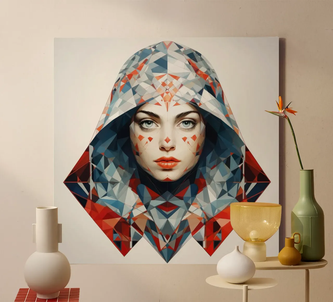 Donna russa geometrica tela con Cornice a cassetta da Artful Muse