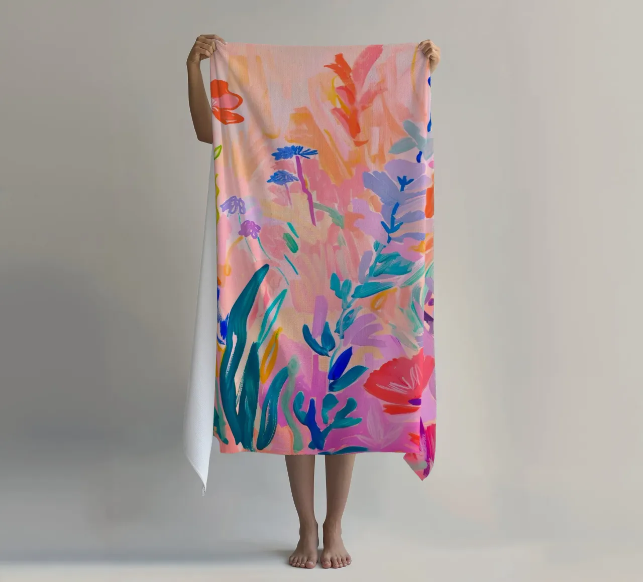 Flower abstract colorful art prints, abstract floral artwork beach towel by Boheme