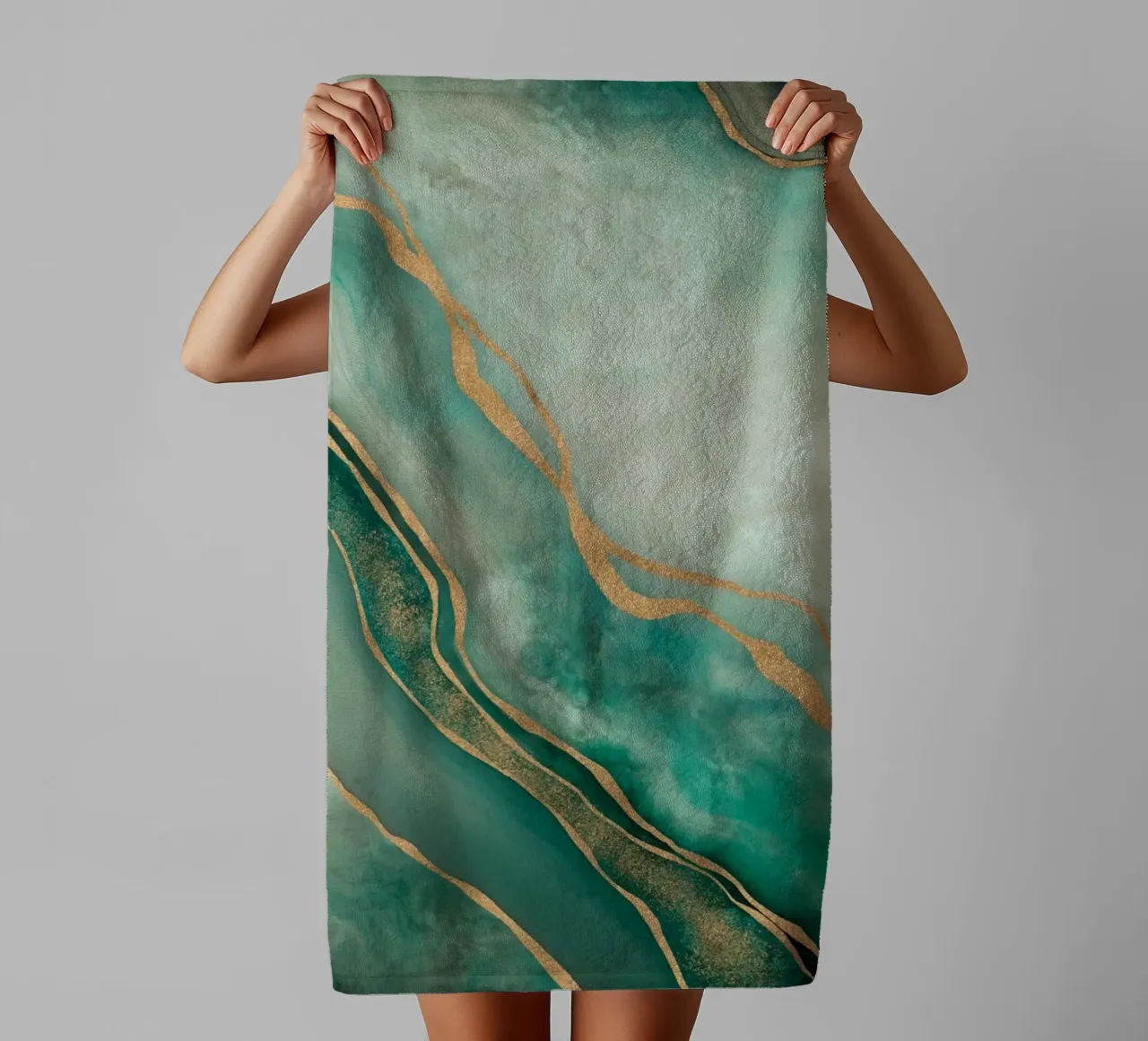 Marbled Elegance Timeless Luxury Surface Turquoise Gold towel by Andrea Haase Modern Home