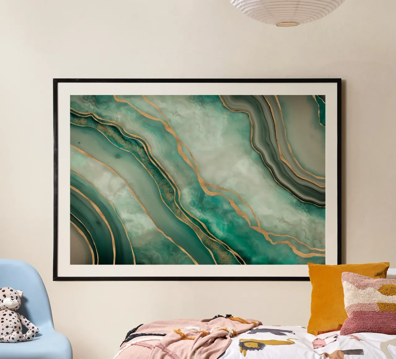 Eleganza marmorizzata Superficie di lusso senza tempo Oro turchese poster con telaio in alluminio da Andrea Haase Modern Home