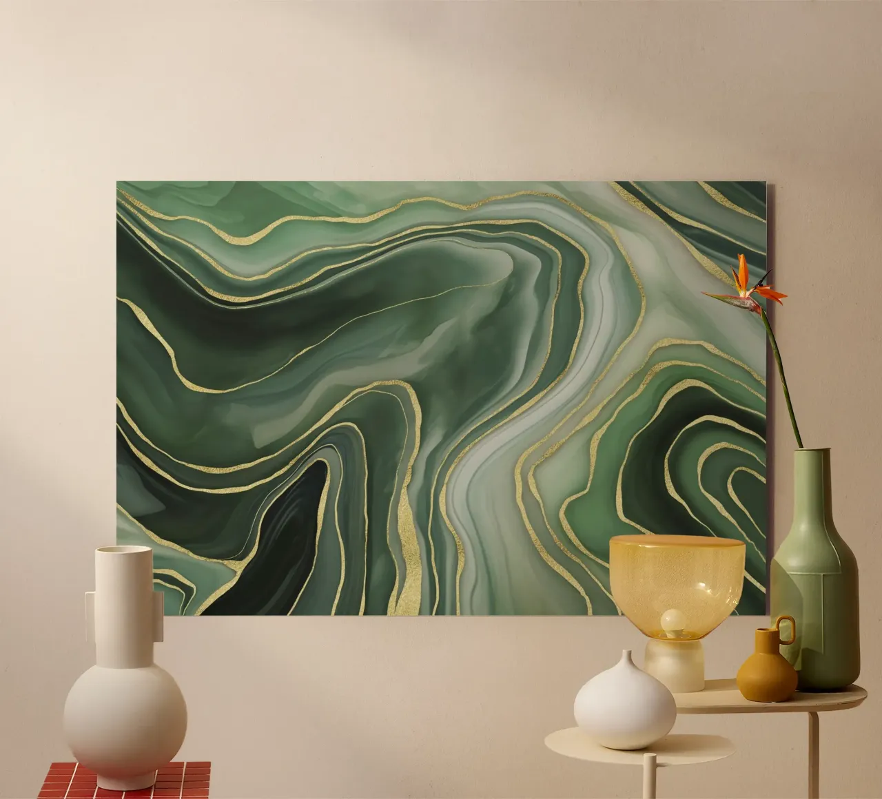 Marmor Reverie Jade Grün und Gold Luxus Alu-Dibond von Andrea Haase Modern Home