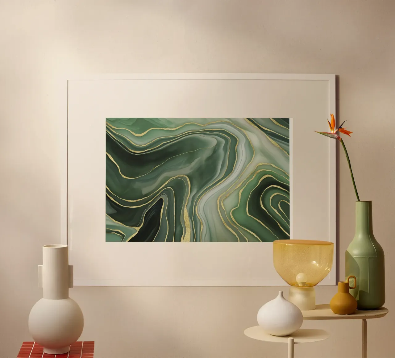 Marmo Reverie Verde Giada e Oro Lusso poster con telaio in alluminio da Andrea Haase Modern Home