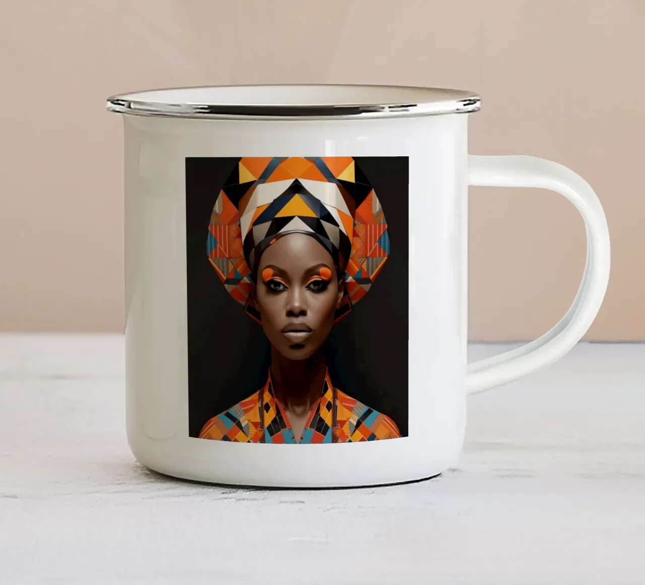 Donna senegalese geometrica tazza in smalto da Artful Muse