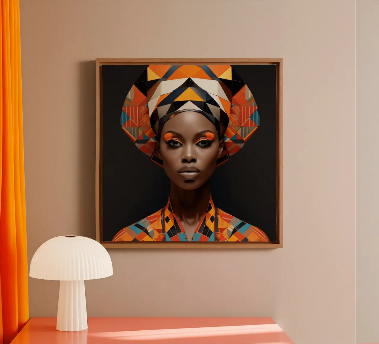 Donna senegalese geometrica tela con Cornice a cassetta da Artful Muse