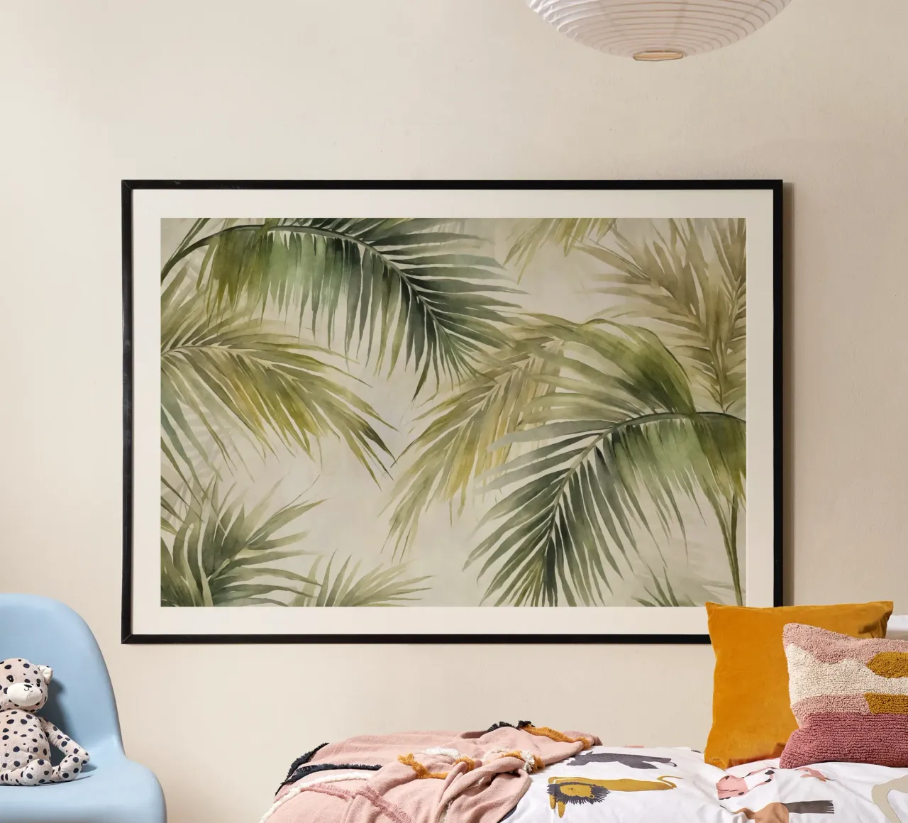 Foglie di palma dell'isola tropicale verde intenso poster con telaio in alluminio da Andrea Haase Modern Home
