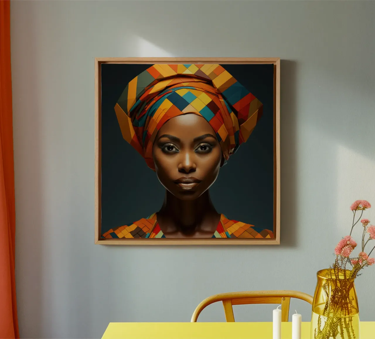 Geometrische Senegalese vrouw canvas met Baklijst van Artful Muse