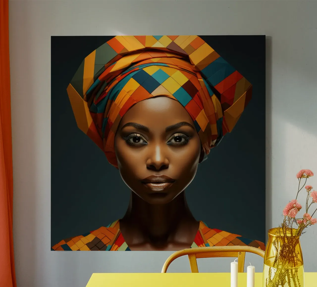 Geometrische Senegalese vrouw canvas met Baklijst van Artful Muse