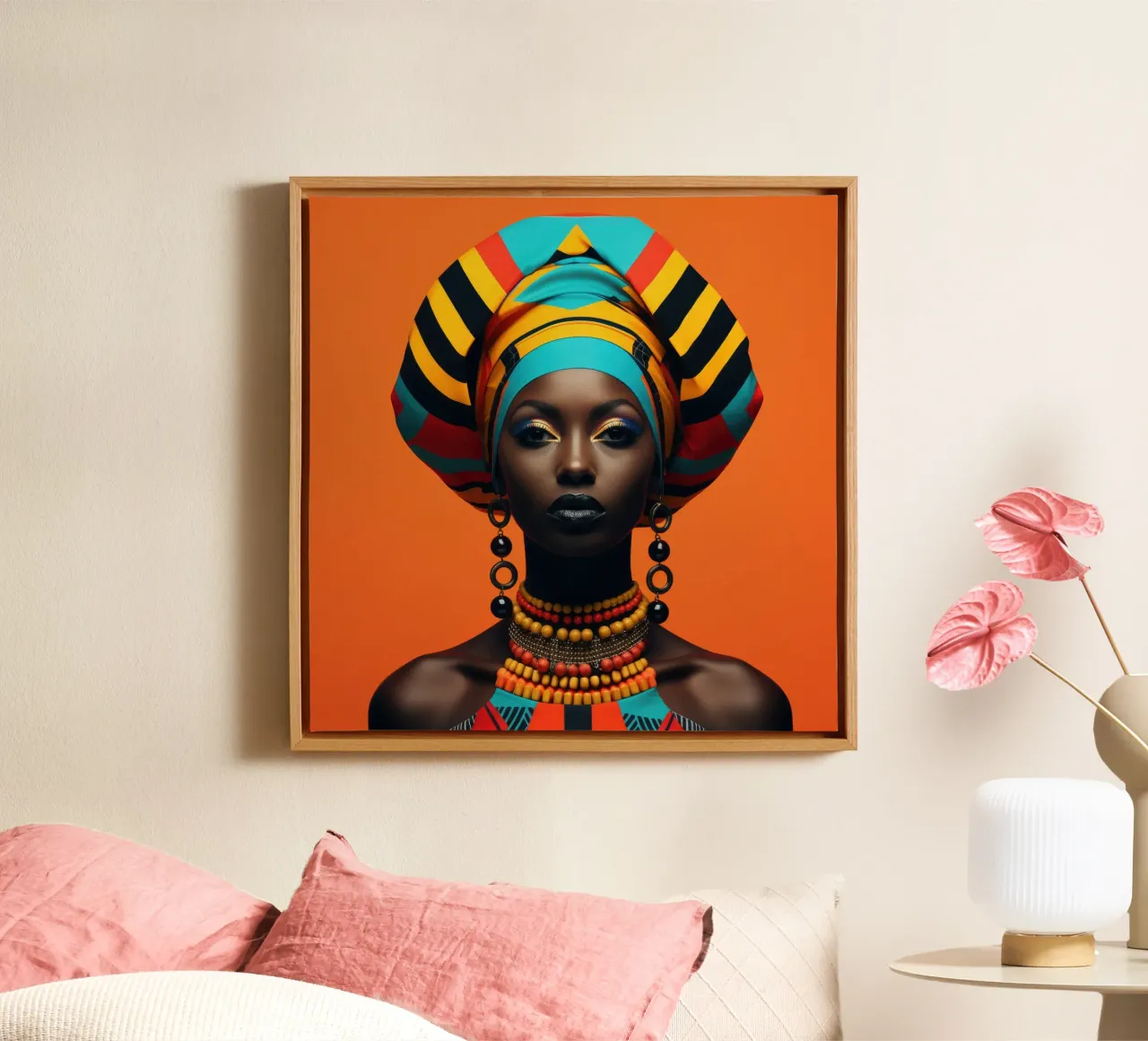 Geometrische Senegalese vrouw canvas met Baklijst van Artful Muse