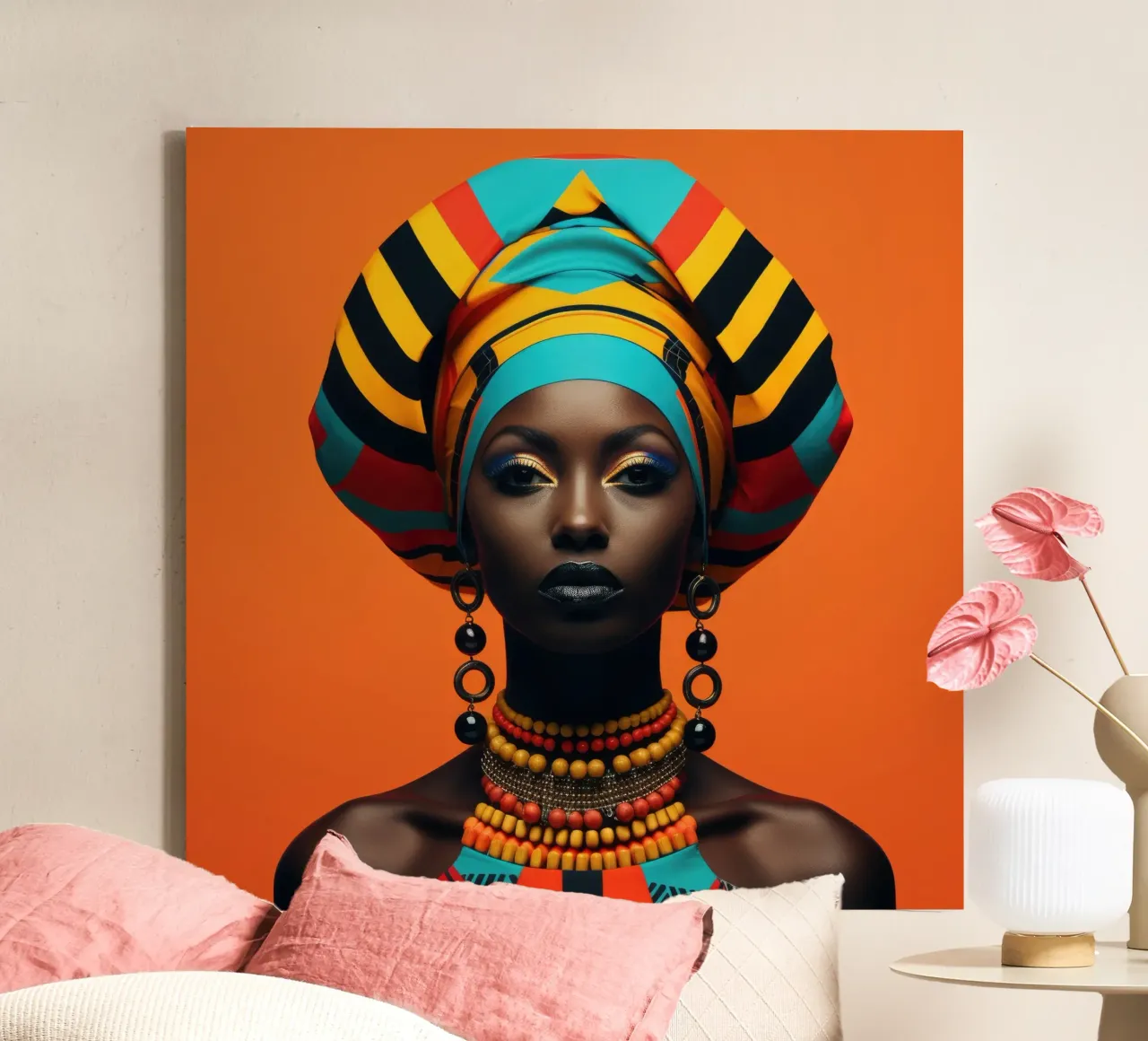 Geometrische Senegalese vrouw canvas met Baklijst van Artful Muse