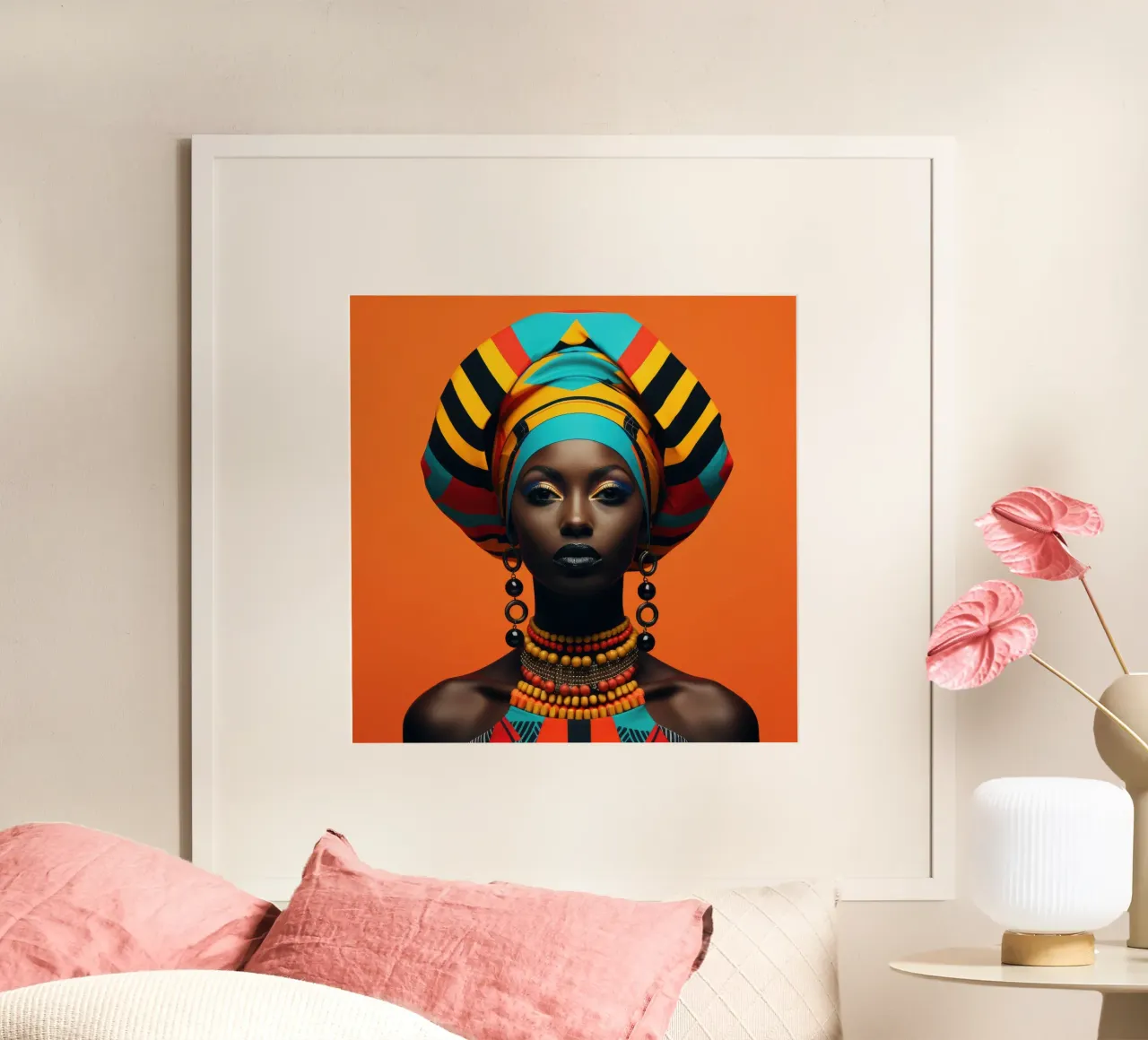 Donna senegalese geometrica poster con telaio in legno da Artful Muse