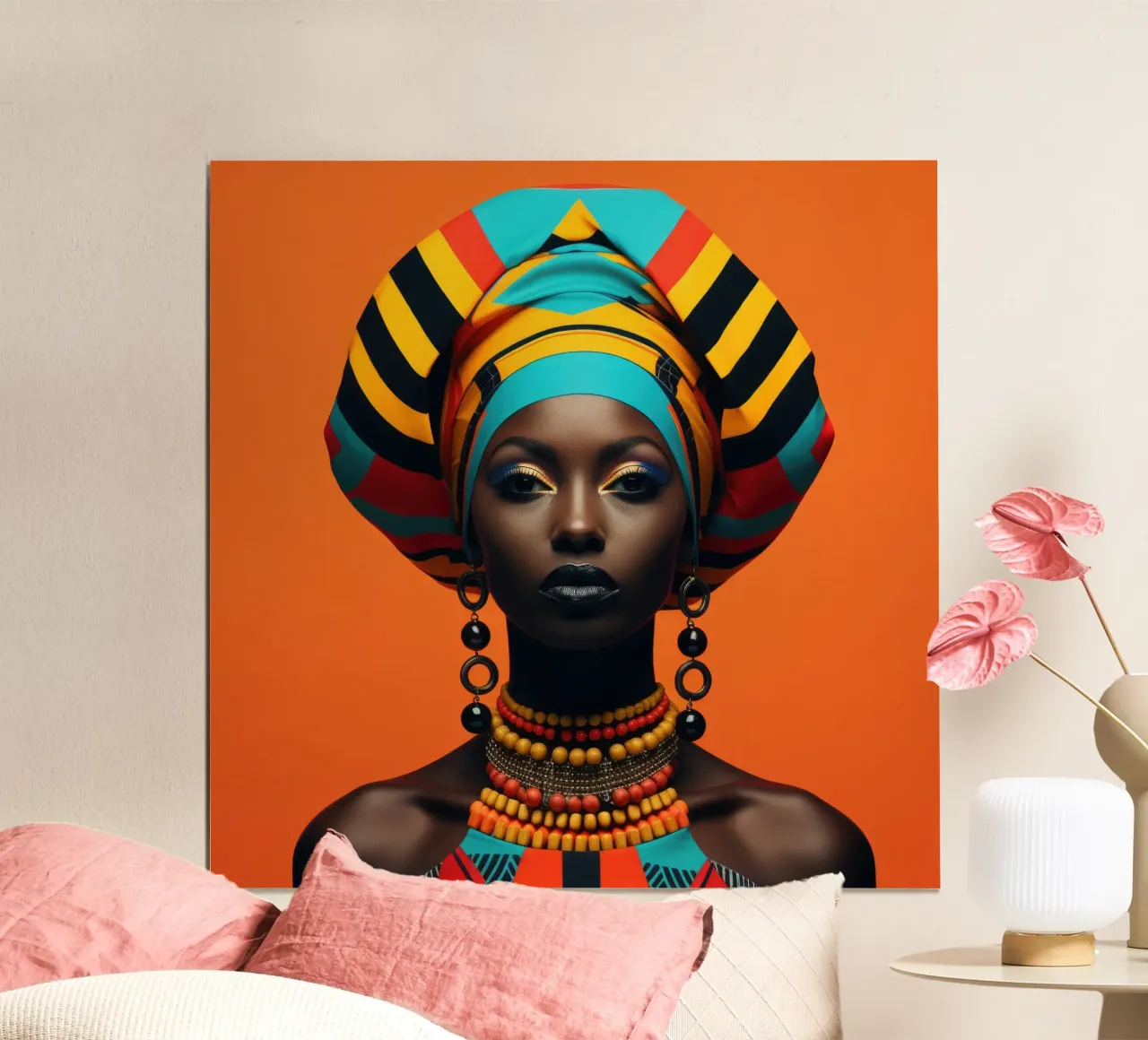 Donna senegalese geometrica poster con telaio in legno da Artful Muse
