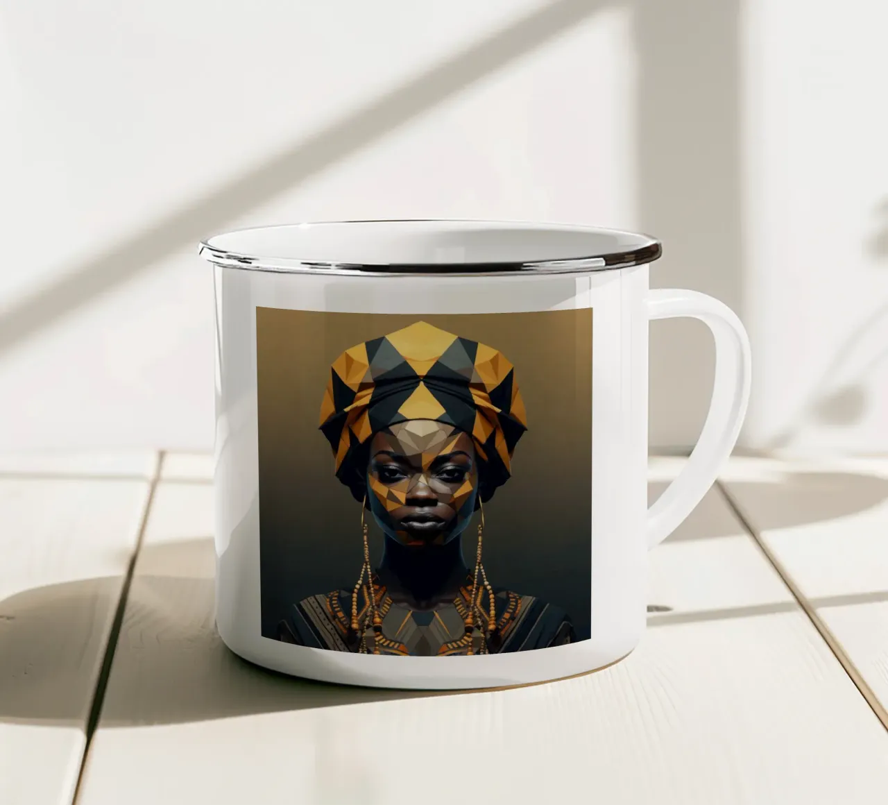 Donna senegalese geometrica tazza in smalto da Artful Muse