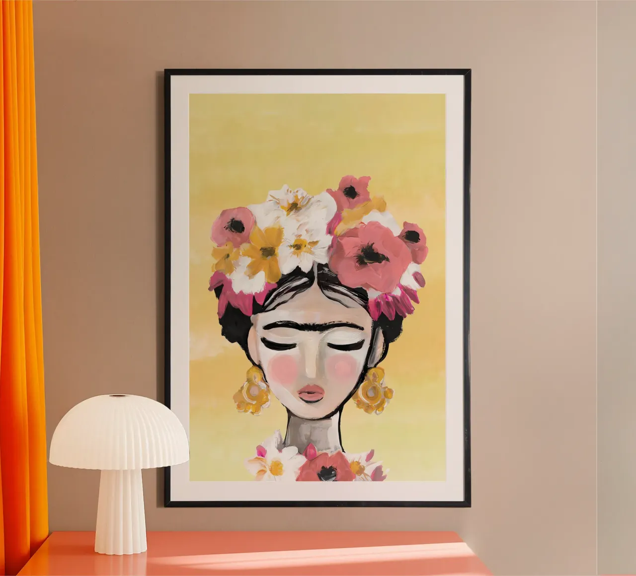 Frida Kahlo, Frida, poster Frida Flower Print poster con telaio in alluminio da Boheme