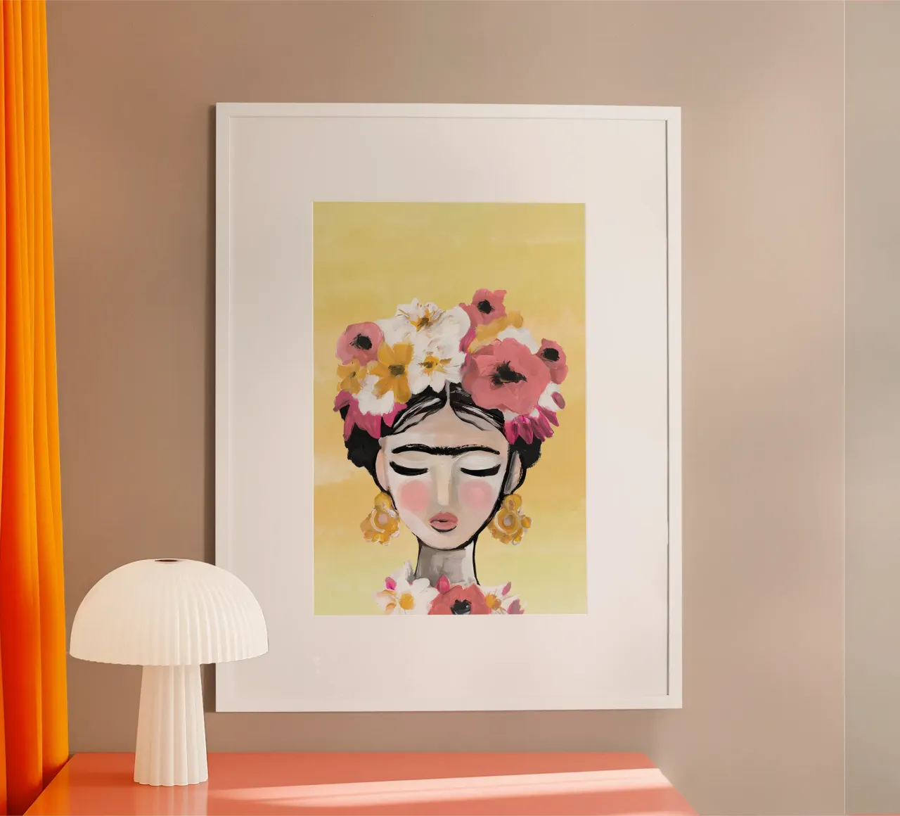 Frida Kahlo, Frida, poster Frida Flower Print poster con telaio in alluminio da Boheme
