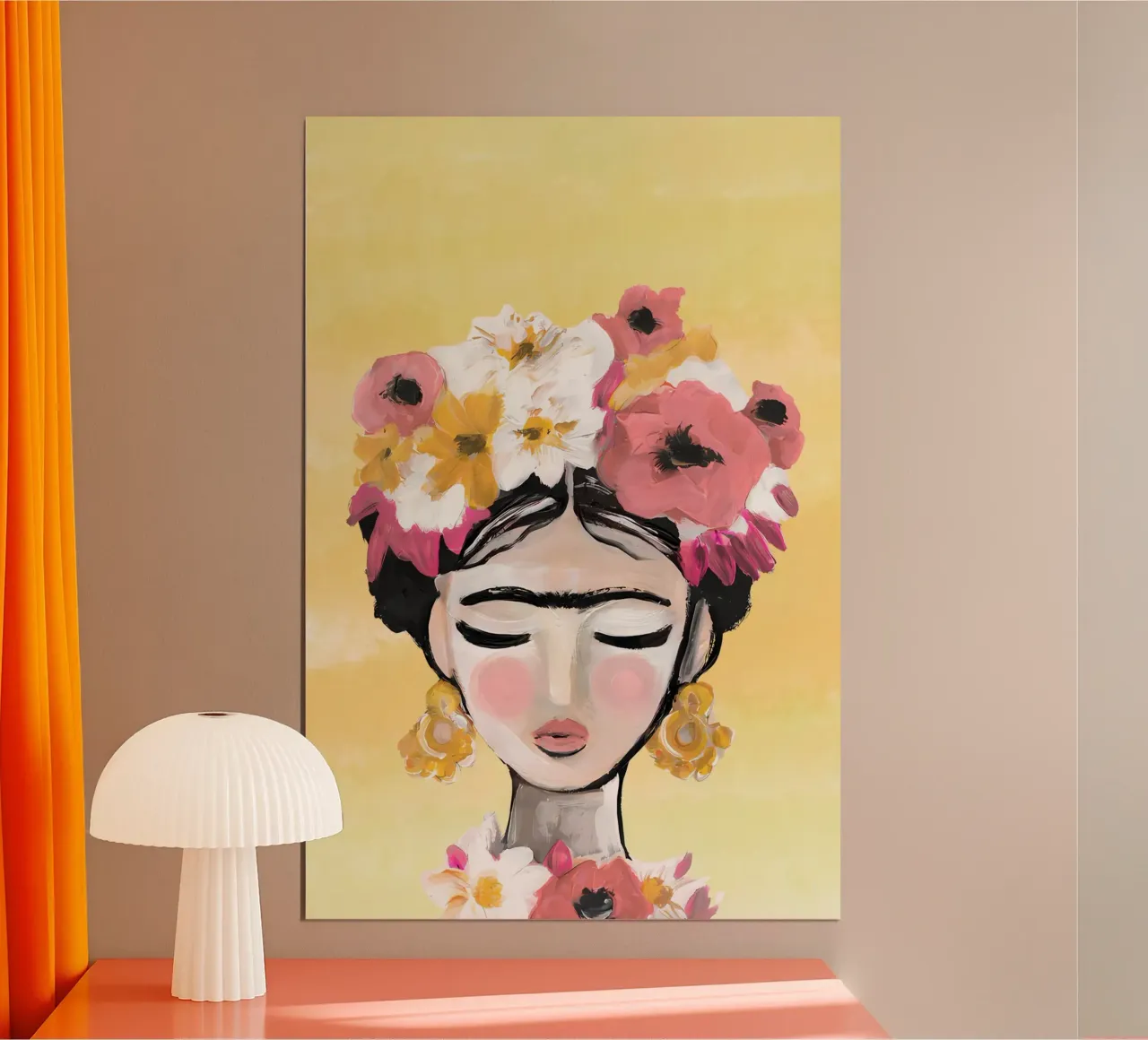 Frida Kahlo, Frida, poster Frida Flower Print poster con telaio in alluminio da Boheme