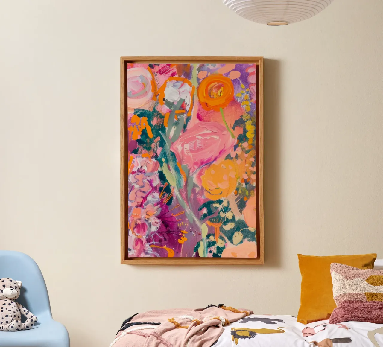 Bloemenprint, Abstract Levendige Poster canvas met Baklijst van Boheme
