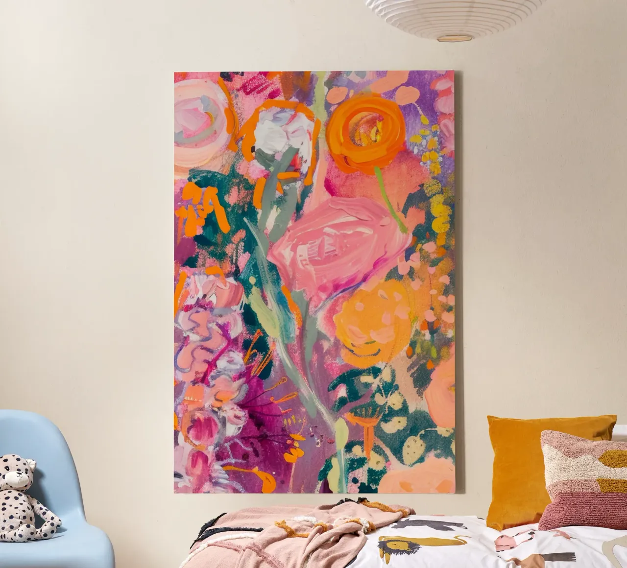 Bloemenprint, Abstract Levendige Poster canvas met Baklijst van Boheme