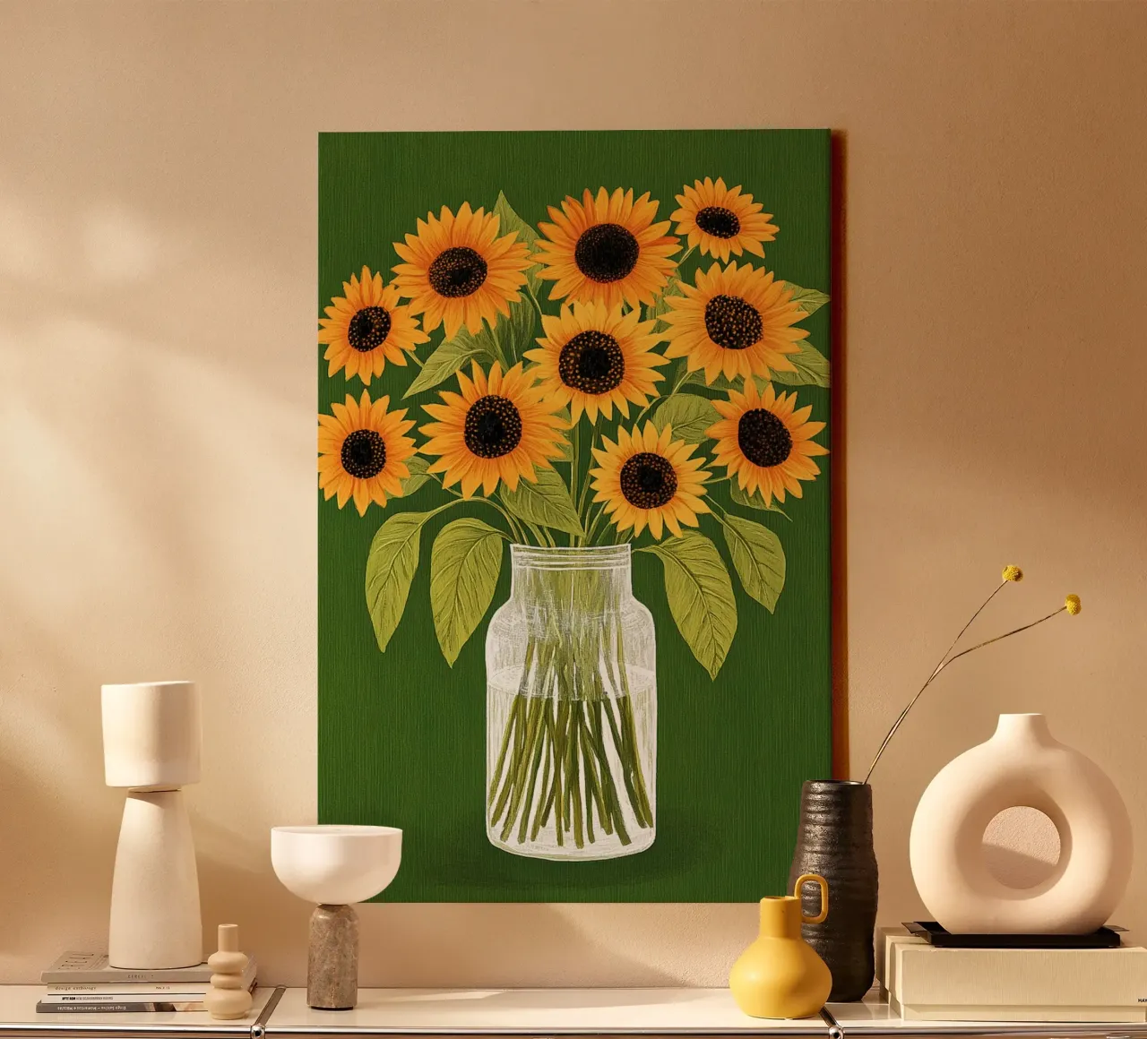 Sonnenblumen in einer Vase Leinwand mit Schattenfugenrahmen von Curious Canvas