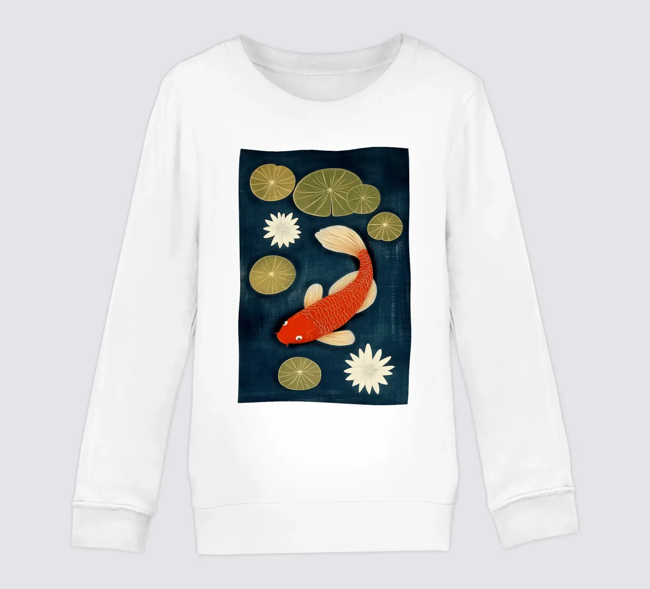 Koi between water lilies kids sweatshirt by Curious Canvas