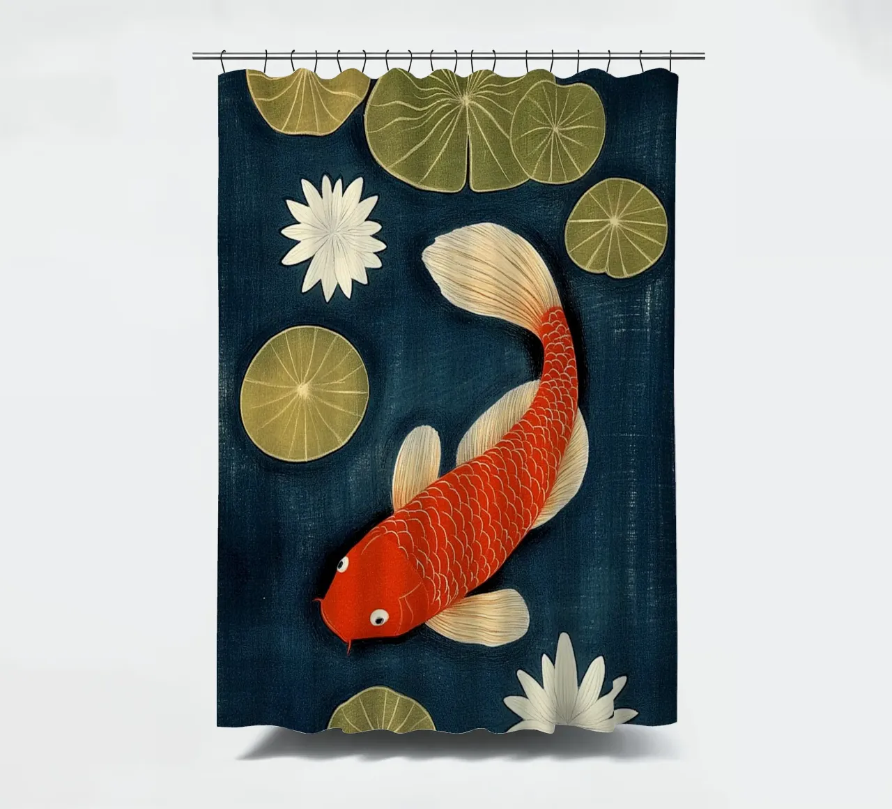 Koi between water lilies shower curtain by Curious Canvas