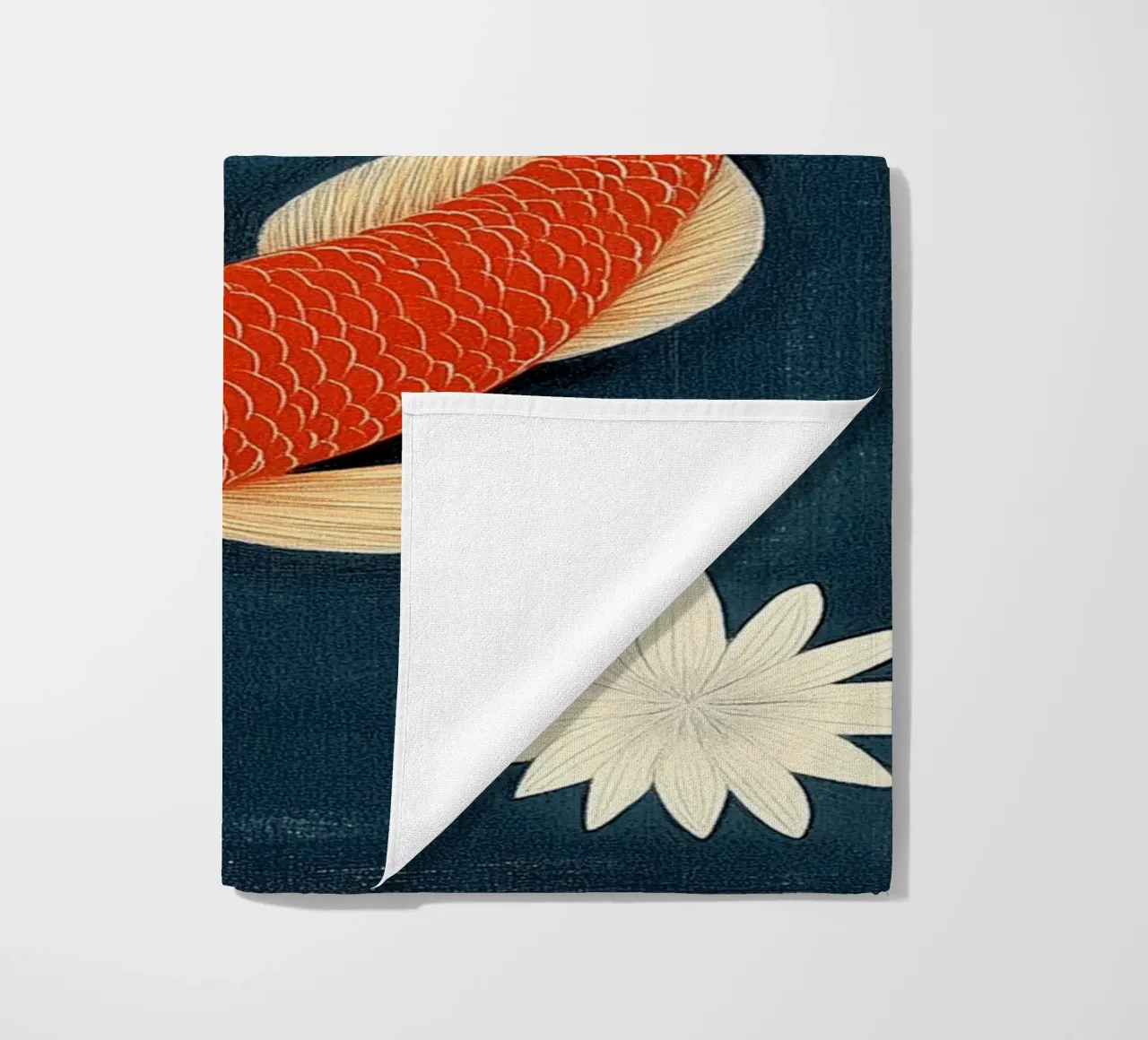 Koi between water lilies beach towel by Curious Canvas