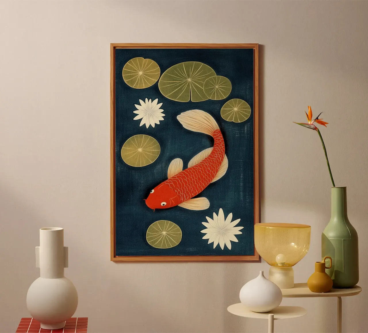 Koi between water lilies alu-dibond by Curious Canvas