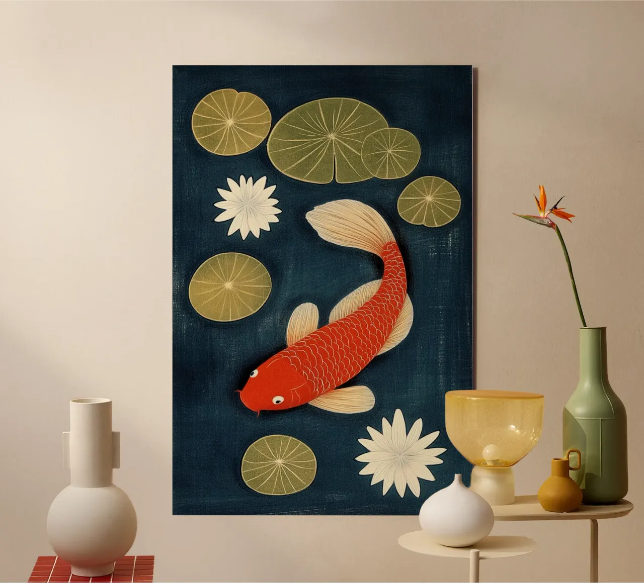 Koi between water lilies alu-dibond by Curious Canvas