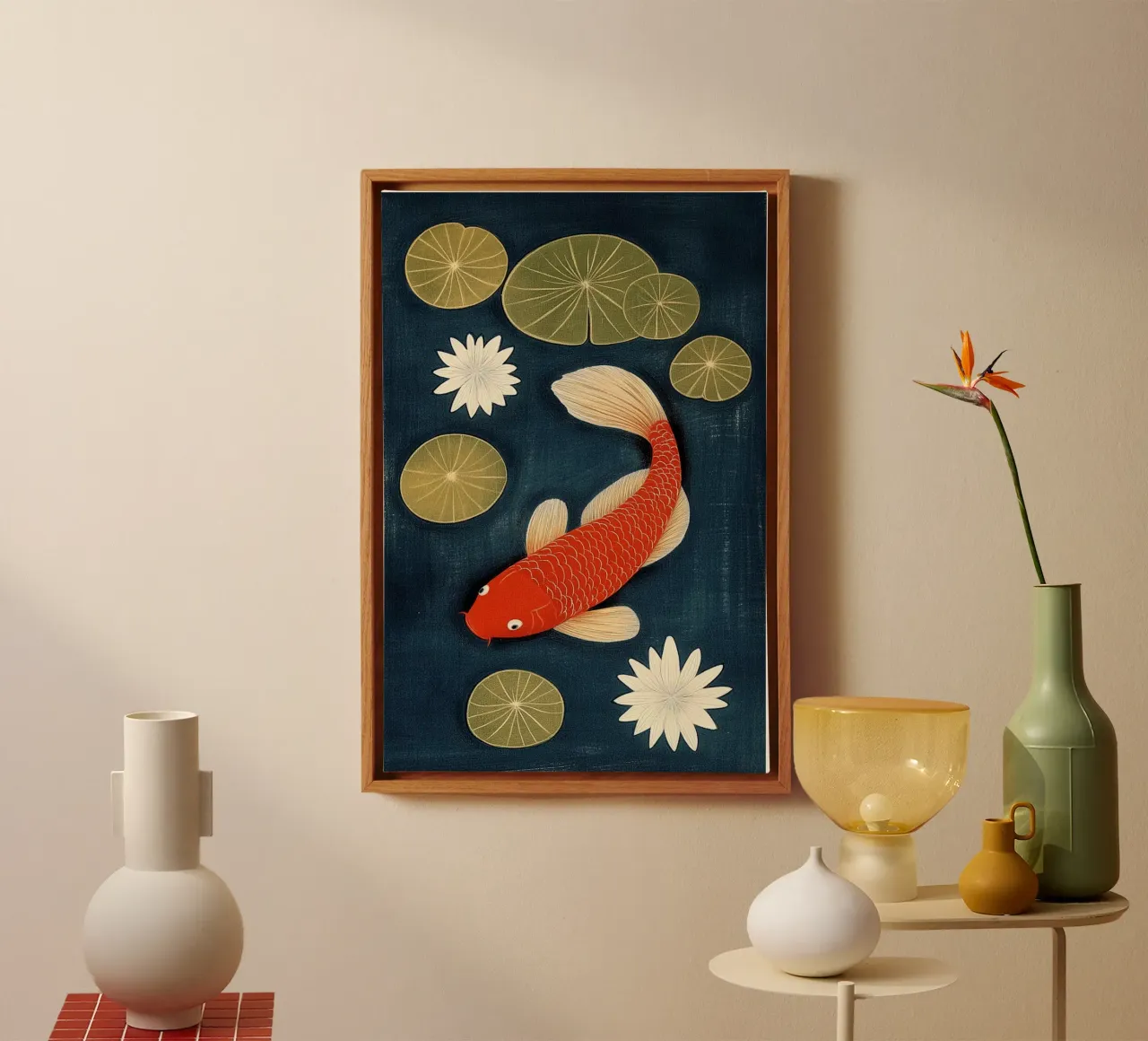 Koi between water lilies canvas by Curious Canvas