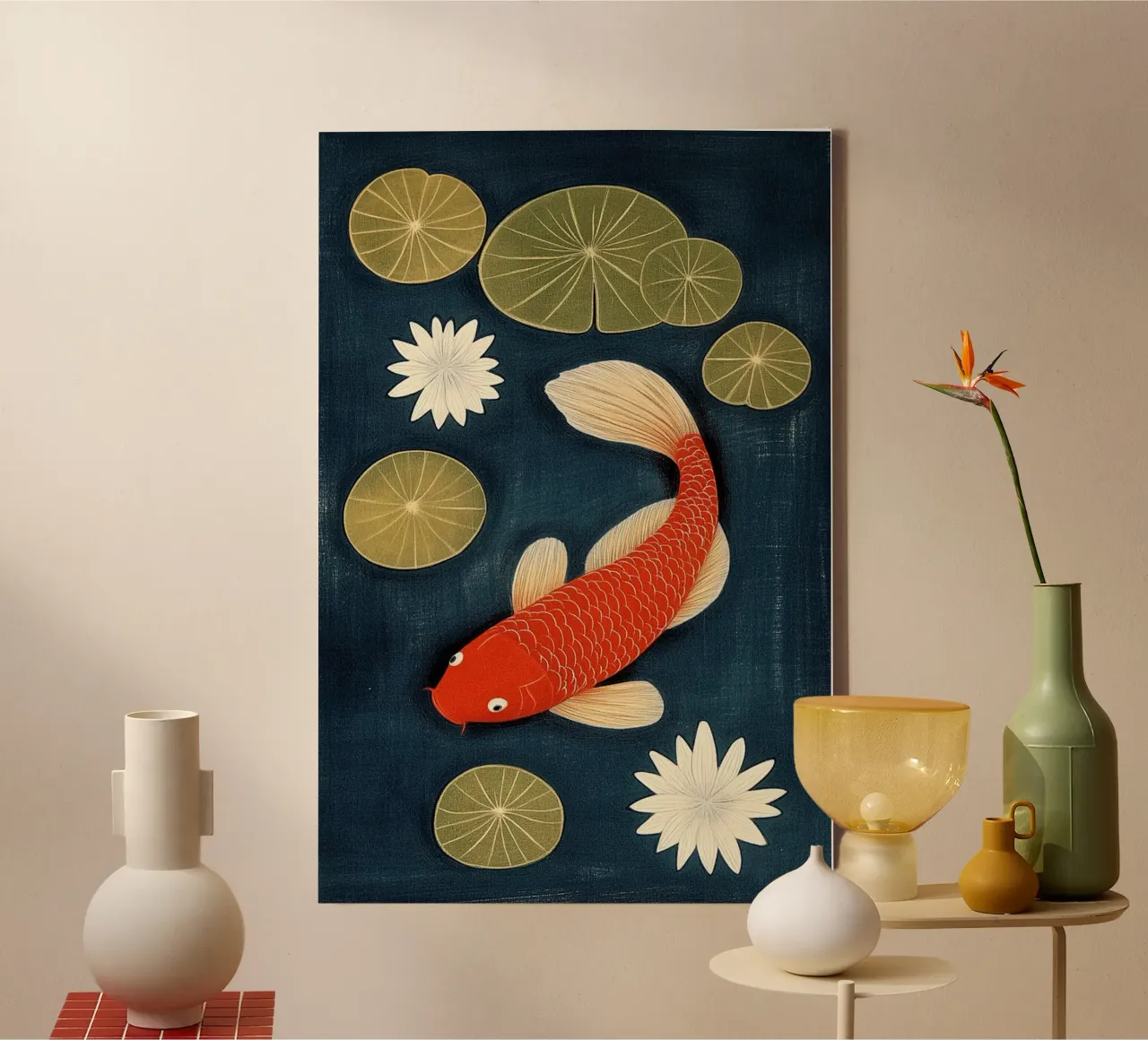 Koi between water lilies canvas by Curious Canvas