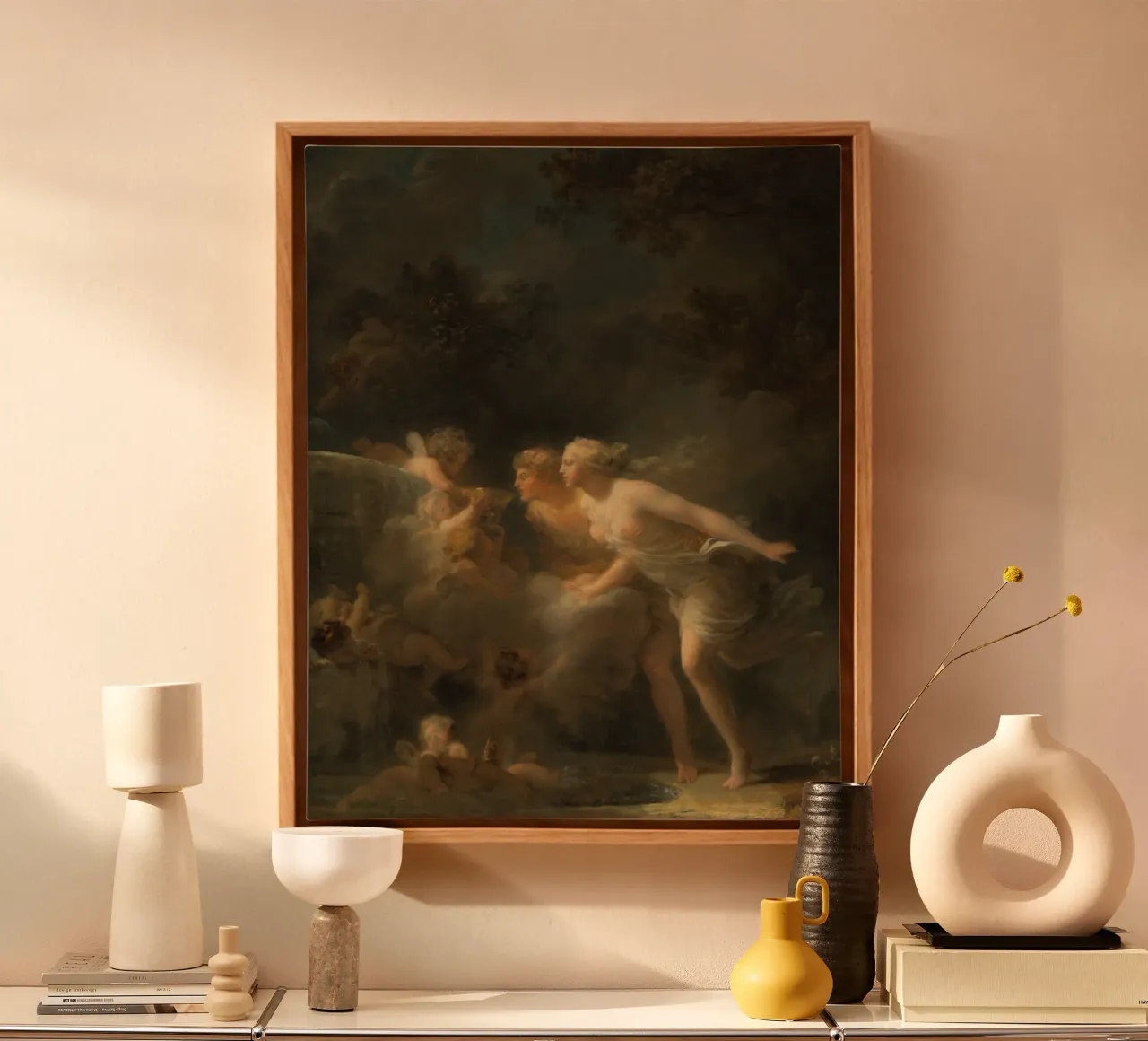 Jean-Honoré Fragonard - Fontein van de liefde (ca. 1785) canvas met Baklijst van Wirla