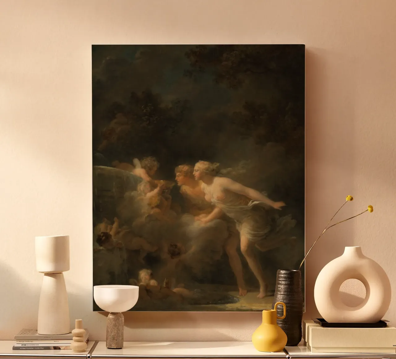 Jean-Honoré Fragonard - Fontein van de liefde (ca. 1785) canvas met Baklijst van Wirla