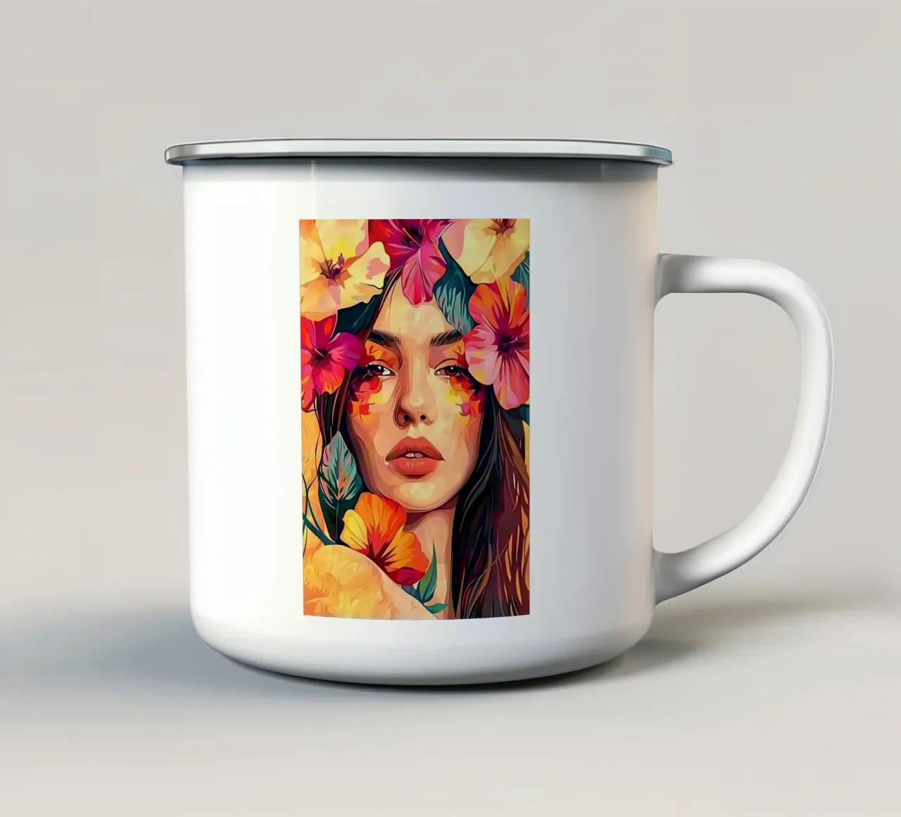 Ritratto della bambina in fiore tazza in smalto da Artful Muse
