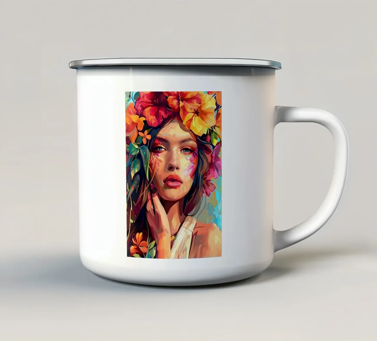 Ritratto della bambina in fiore tazza in smalto da Artful Muse