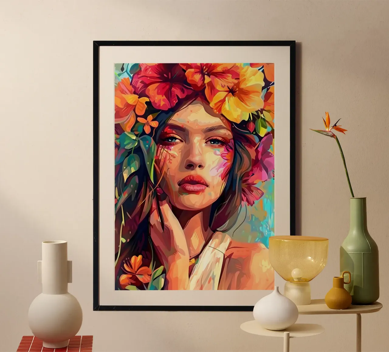 Ritratto della bambina in fiore poster con telaio in alluminio da Artful Muse
