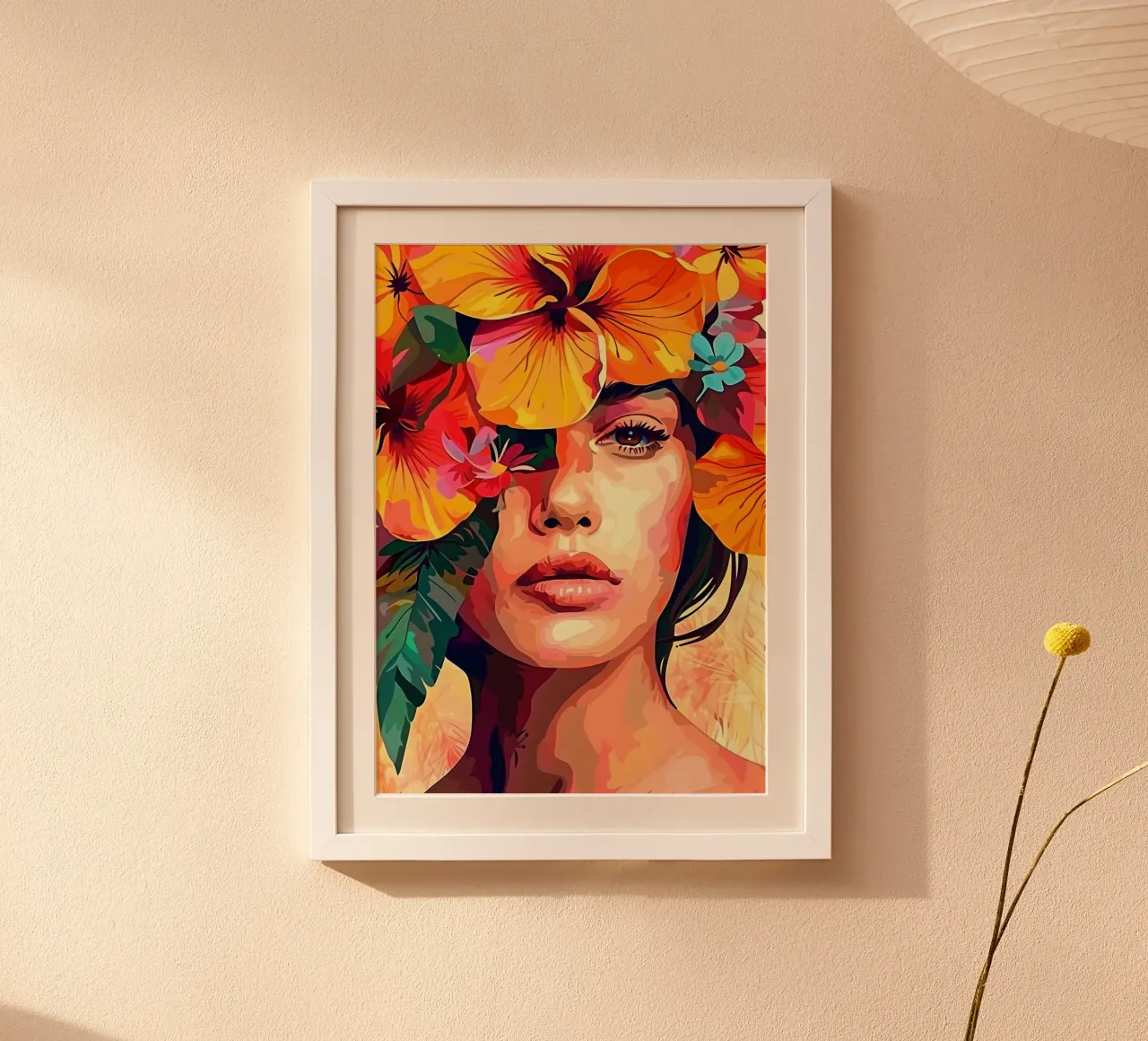 Ritratto della bambina in fiore poster con telaio in legno da Artful Muse