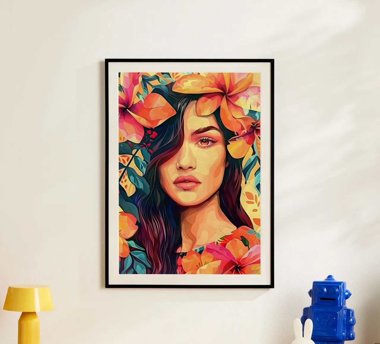 Ritratto della bambina in fiore poster con telaio in alluminio da Artful Muse
