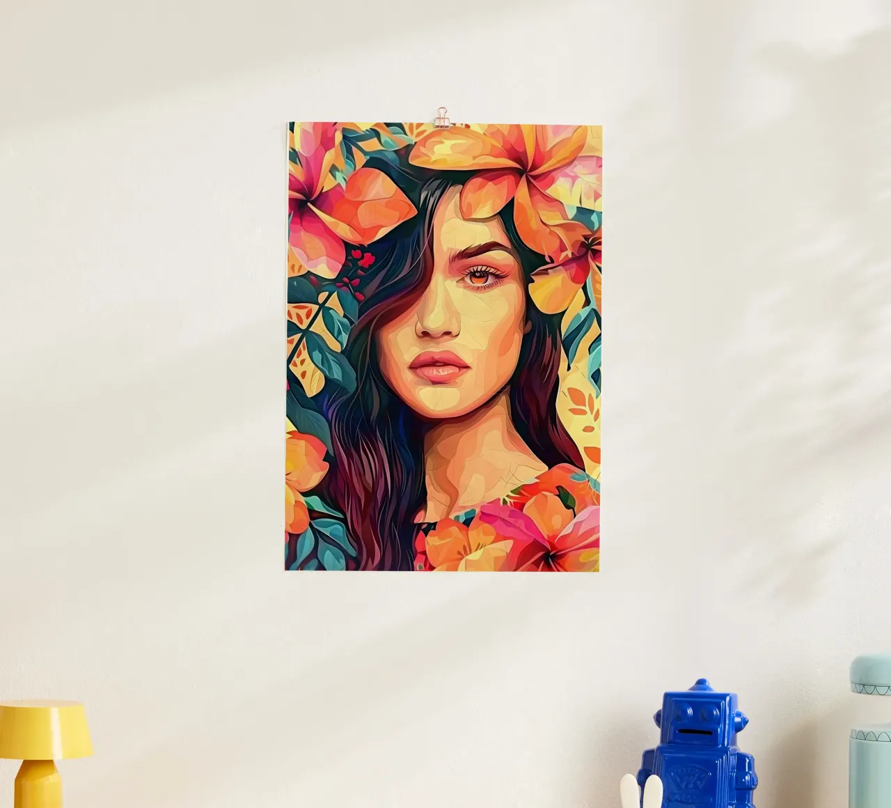 Ritratto della bambina in fiore poster con telaio in alluminio da Artful Muse