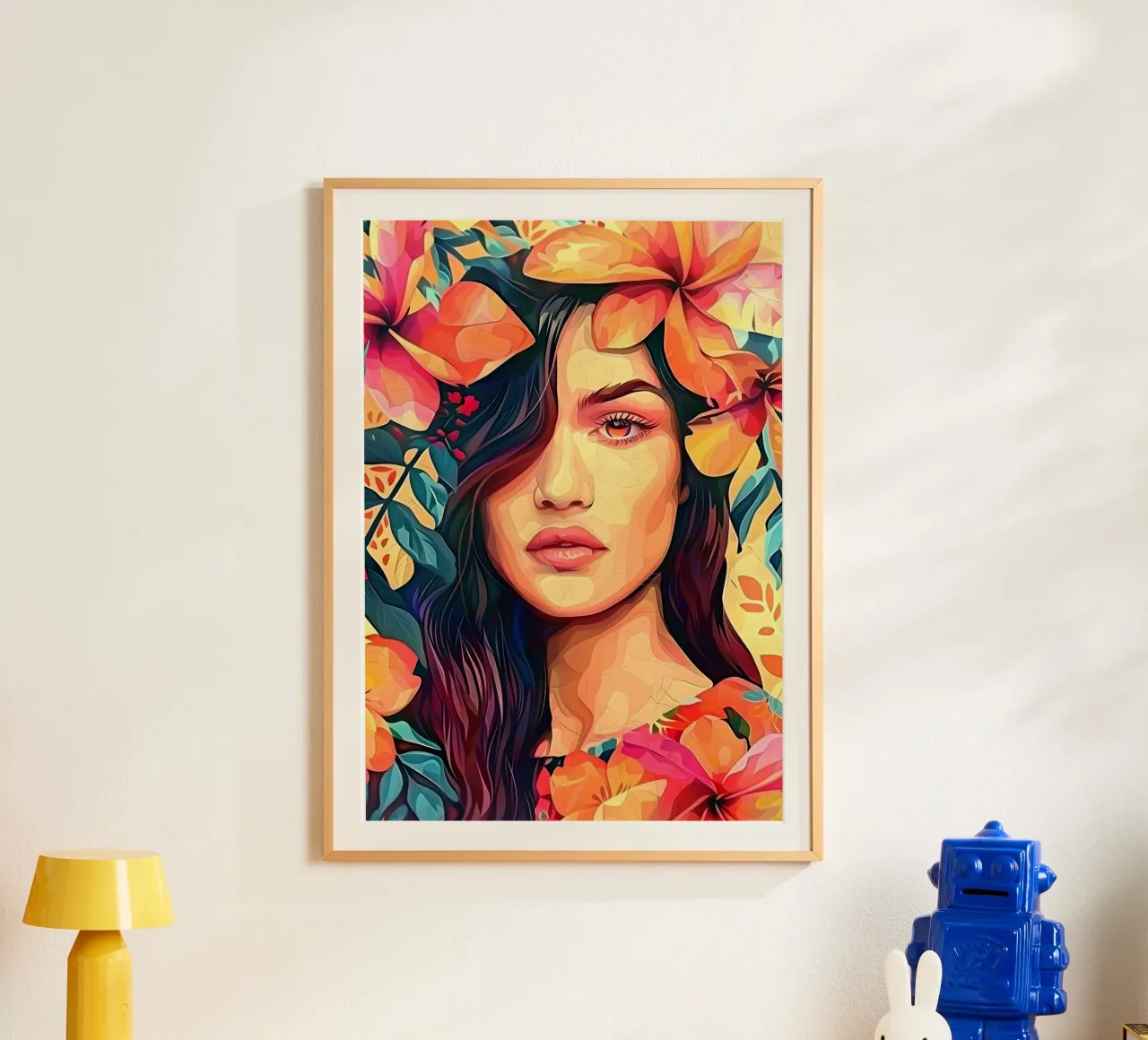 Ritratto della bambina in fiore poster con telaio in alluminio da Artful Muse